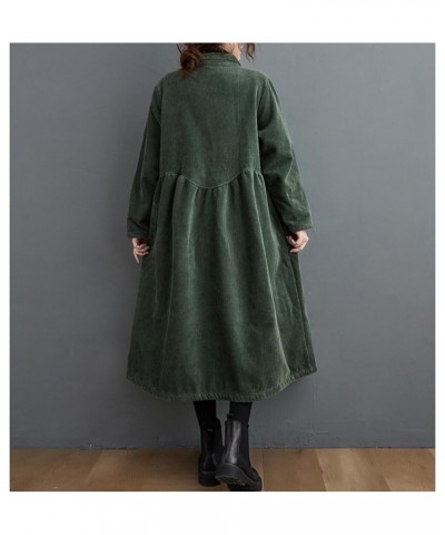 Womens Fleece Lined Corduroy Shacket Button Down Long Jacket Warm Coat Lapel Collar with Side Pockets Dark Green $26.46 Jackets