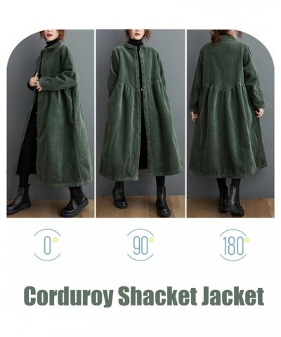 Womens Fleece Lined Corduroy Shacket Button Down Long Jacket Warm Coat Lapel Collar with Side Pockets Dark Green $26.46 Jackets