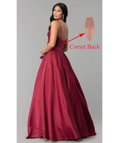 Women's Spaghetti Straps Satin Prom Dresses with Pockets V Neck Pleated Formal Evening Ball Gowns Burgundy $43.99 Dresses