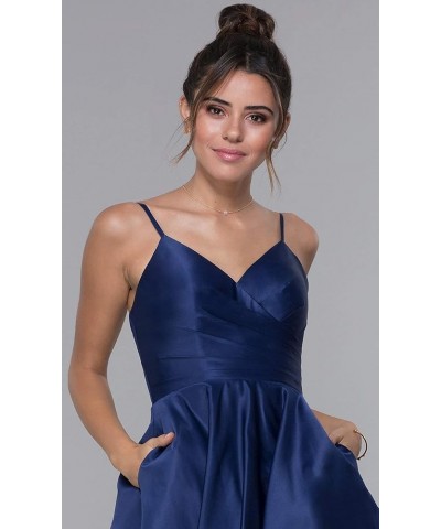 Women's Spaghetti Straps Satin Prom Dresses with Pockets V Neck Pleated Formal Evening Ball Gowns Burgundy $43.99 Dresses