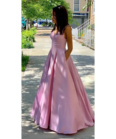 Women's Spaghetti Straps Satin Prom Dresses with Pockets V Neck Pleated Formal Evening Ball Gowns Burgundy $43.99 Dresses