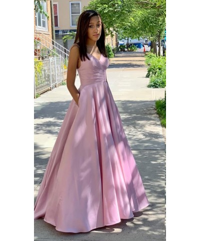 Women's Spaghetti Straps Satin Prom Dresses with Pockets V Neck Pleated Formal Evening Ball Gowns Burgundy $43.99 Dresses