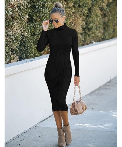 Women's Ribbed Long Sleeve Sweater Dress High Neck Slim Fit Knitted Midi Dress Black $21.00 Dresses