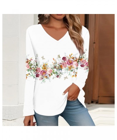 Women's 2023 Fall Long Sleeve V Neck Shirts Casual Lightweight Sweatshirts Loose Blouse Tunic Tops with Leggings H-white $7.9...