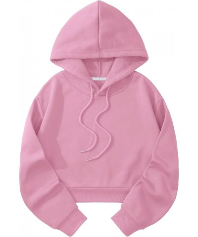 Women's Drawstring Plain Basic Crop Top Hoodie Casual Hooded Sweatshirt Pullover Pink $13.25 Hoodies & Sweatshirts