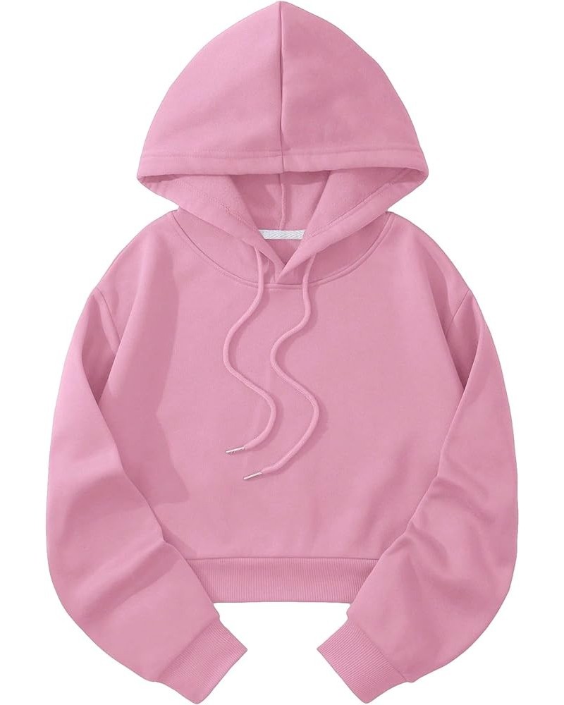 Women's Drawstring Plain Basic Crop Top Hoodie Casual Hooded Sweatshirt Pullover Pink $13.25 Hoodies & Sweatshirts