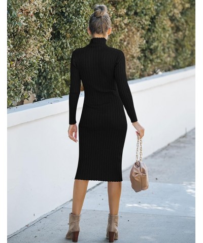 Women's Ribbed Long Sleeve Sweater Dress High Neck Slim Fit Knitted Midi Dress Black $21.00 Dresses