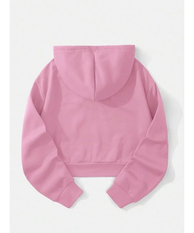 Women's Drawstring Plain Basic Crop Top Hoodie Casual Hooded Sweatshirt Pullover Pink $13.25 Hoodies & Sweatshirts