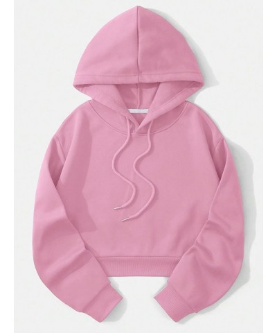 Women's Drawstring Plain Basic Crop Top Hoodie Casual Hooded Sweatshirt Pullover Pink $13.25 Hoodies & Sweatshirts