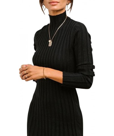 Women's Ribbed Long Sleeve Sweater Dress High Neck Slim Fit Knitted Midi Dress Black $21.00 Dresses