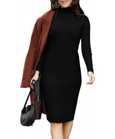 Women's Ribbed Long Sleeve Sweater Dress High Neck Slim Fit Knitted Midi Dress Black $21.00 Dresses