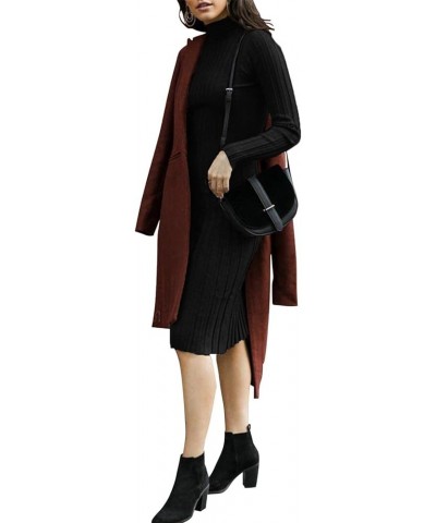 Women's Ribbed Long Sleeve Sweater Dress High Neck Slim Fit Knitted Midi Dress Black $21.00 Dresses