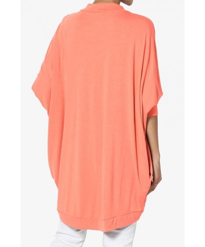 Women's Cocoon Draped Jersey Knit 3/4 Sleeve Oversized Open Front Cardigan Coral $13.16 Sweaters