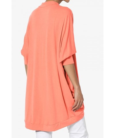 Women's Cocoon Draped Jersey Knit 3/4 Sleeve Oversized Open Front Cardigan Coral $13.16 Sweaters