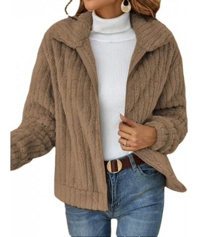 Ingredientp 2023 Fall Furry Cardigan Lapel Jacket Short Jacket Zipper Winter Warm Plush Fleece Casual Coat Top Khaki $15.90 C...