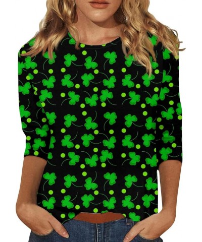 St Patricks Day Shirt Women Spring Tops 2024 Fashion Shamrock Green 3/4 Length Sleeve Womens Tops O-Neck Plus Size Summer Top...