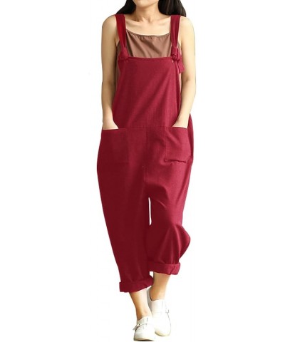 Women's Plus Size Overalls Wide Leg Loose Baggy Jumpsuit Rompers Red $17.22 Overalls