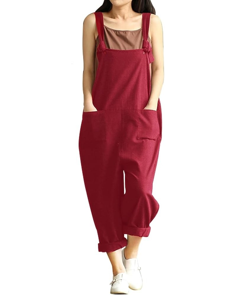 Women's Plus Size Overalls Wide Leg Loose Baggy Jumpsuit Rompers Red $17.22 Overalls