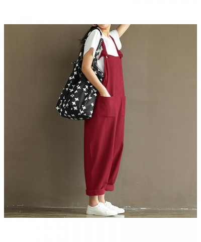 Women's Plus Size Overalls Wide Leg Loose Baggy Jumpsuit Rompers Red $17.22 Overalls