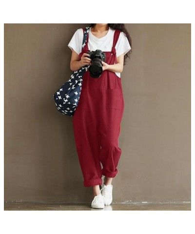 Women's Plus Size Overalls Wide Leg Loose Baggy Jumpsuit Rompers Red $17.22 Overalls