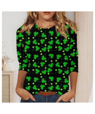 St Patricks Day Shirt Women Spring Tops 2024 Fashion Shamrock Green 3/4 Length Sleeve Womens Tops O-Neck Plus Size Summer Top...