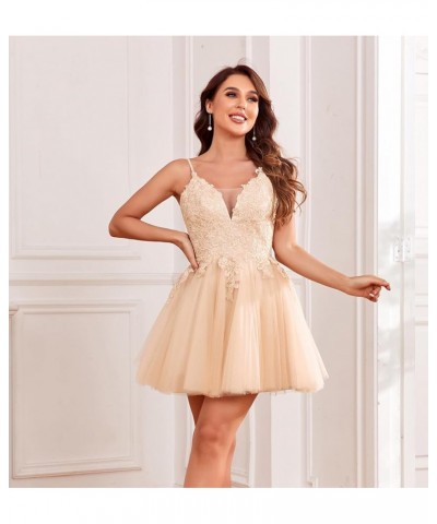 Sheer V Neck Homecoming Dresses Short for Teens Lace Appliques A-Line Sparkly Tulle Formal Cocktail Gown Sage Green $48.12 Dr...