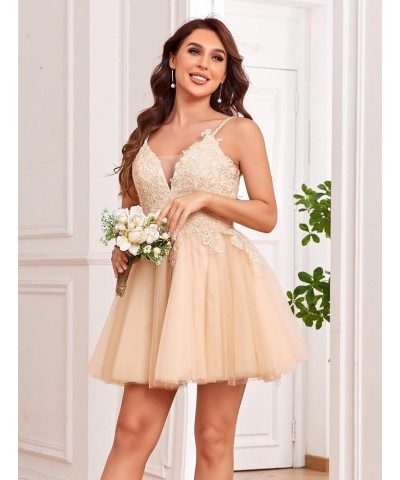 Sheer V Neck Homecoming Dresses Short for Teens Lace Appliques A-Line Sparkly Tulle Formal Cocktail Gown Sage Green $48.12 Dr...