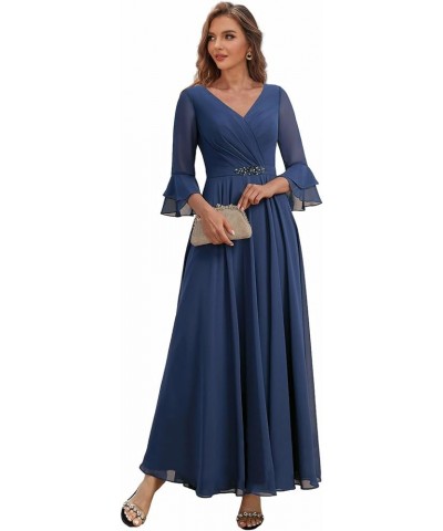 Women's Chiffon Mother of The Bride Dresses for Wedding V Neck Formal Dress Tea Length Evening Gown with Sleeves Red $38.24 D...