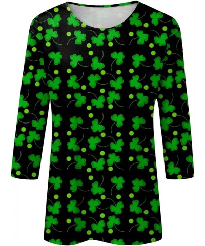 St Patricks Day Shirt Women Spring Tops 2024 Fashion Shamrock Green 3/4 Length Sleeve Womens Tops O-Neck Plus Size Summer Top...