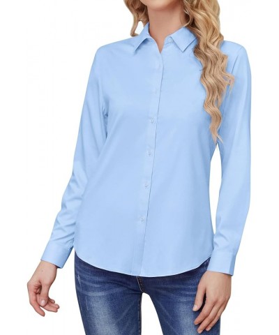 Wrinkle Free Womens Button Down Shirts for Women Long Sleeve Stretch Business Office Formal Work Blouses Tops Light Blue $10....