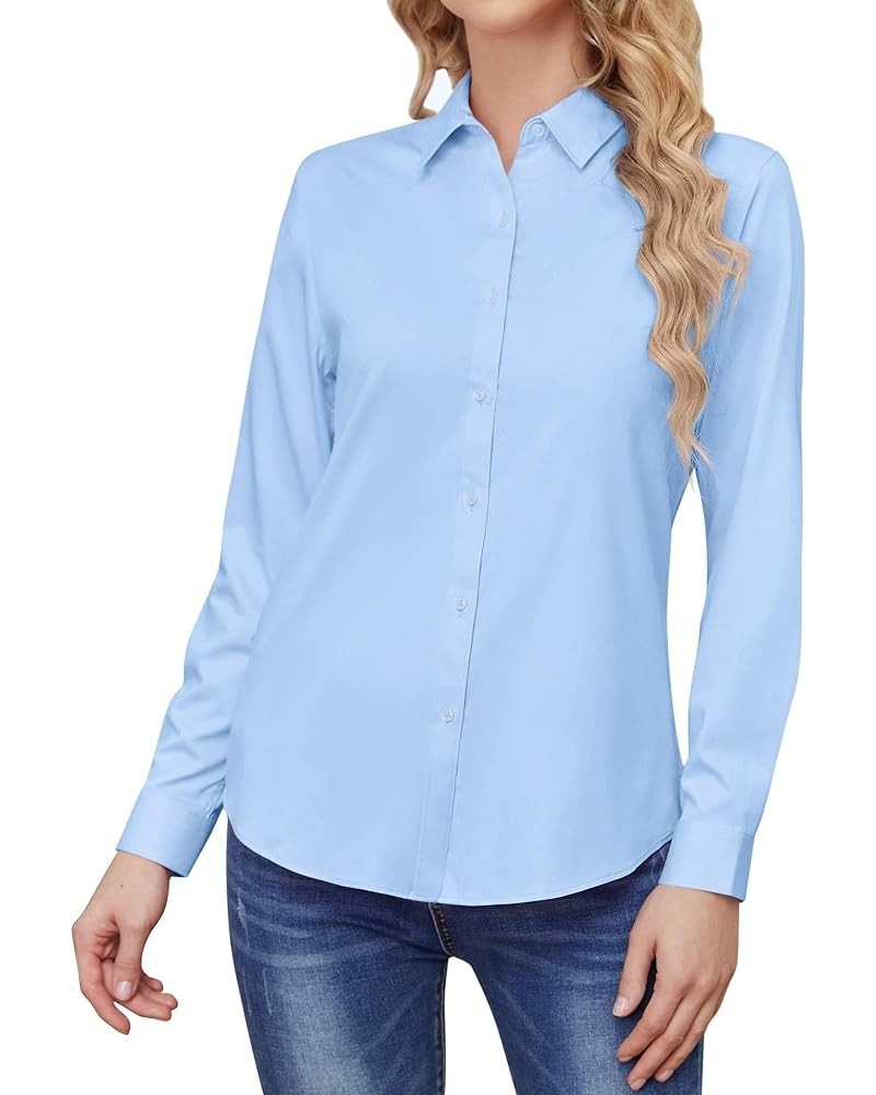 Wrinkle Free Womens Button Down Shirts for Women Long Sleeve Stretch Business Office Formal Work Blouses Tops Light Blue $10....