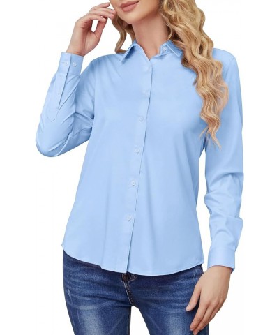 Wrinkle Free Womens Button Down Shirts for Women Long Sleeve Stretch Business Office Formal Work Blouses Tops Light Blue $10....