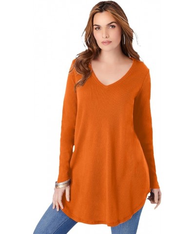 Women's Plus Size V-Neck Thermal Tunic Cinnamon $21.48 Tops