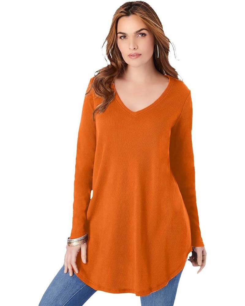 Women's Plus Size V-Neck Thermal Tunic Cinnamon $21.48 Tops