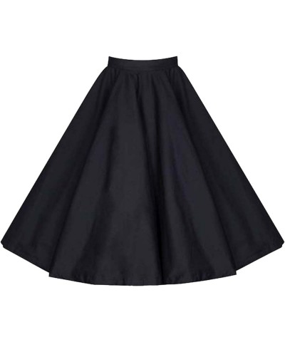 Women's Vintage Knee Length Flare Floral A Line Pleated Skirt Black $24.59 Skirts