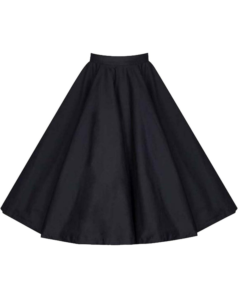 Women's Vintage Knee Length Flare Floral A Line Pleated Skirt Black $24.59 Skirts