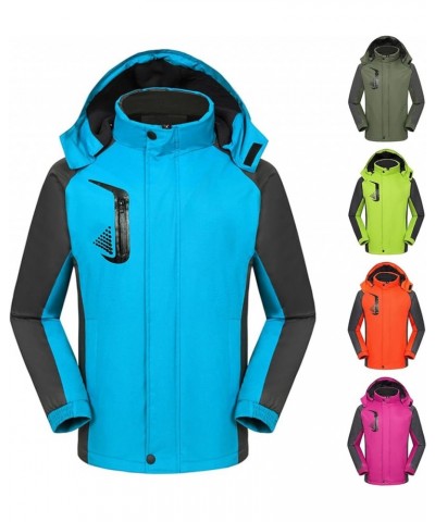 Womens Winter Coats With Hood Outdoor Sports Windproof Warm Hoodie Jackets Color Patchwork Zipper Rainproof Outwear 01-blue $...