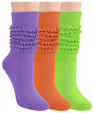 Slouch Socks Women 3 Pairs Scrunch Knit Knee High Boot Socks Size 6-11 Light Purple-green-orange $12.73 Activewear