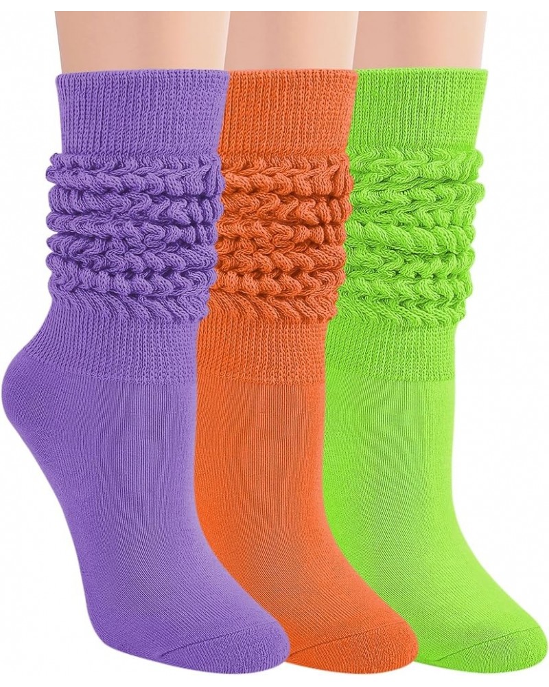 Slouch Socks Women 3 Pairs Scrunch Knit Knee High Boot Socks Size 6-11 Light Purple-green-orange $12.73 Activewear