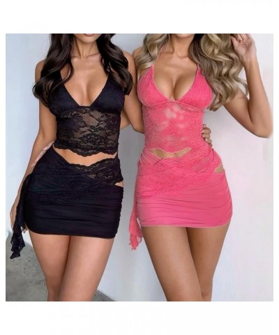 Women Skirt 2 Piece Outfit Set Sexy Y2k Fairy Slim Sleeveless Crop Top Mini Skirt Matching Set Club Party Dress Set Y Pink Me...