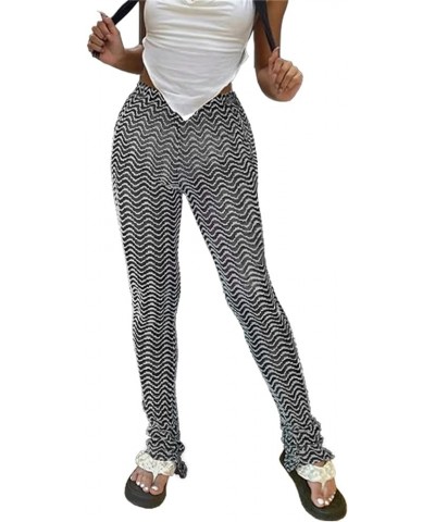 Stacked Pants for Women - High Waisted Knitted Splice Striped Sweatpants Club Streetwear Gray $20.64 Leggings