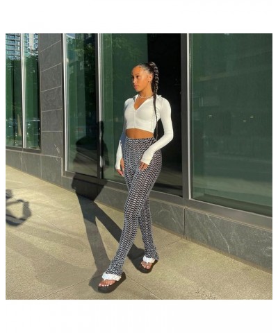 Stacked Pants for Women - High Waisted Knitted Splice Striped Sweatpants Club Streetwear Gray $20.64 Leggings