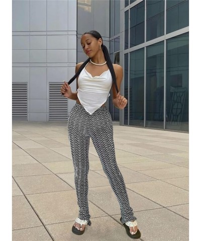 Stacked Pants for Women - High Waisted Knitted Splice Striped Sweatpants Club Streetwear Gray $20.64 Leggings