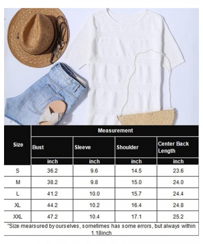 Women Crewneck Short Sleeve Knit Openwork Pullover Sweater Top Light Coffee $16.81 Sweaters