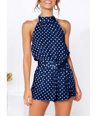 Women's Summer Shorts Romper Casual Sleeveless Halter Neck Polka Dot One Piece Backless Jumpsuits Navy $25.19 Rompers