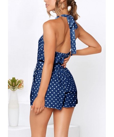 Women's Summer Shorts Romper Casual Sleeveless Halter Neck Polka Dot One Piece Backless Jumpsuits Navy $25.19 Rompers