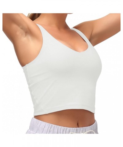 Sports Bra for Women Longline Padded Bra Yoga Crop Tank Tops Fitness Workout Running Top Off-white $11.24 Lingerie