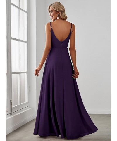 Women's Summer Spaghetti Strap V Neck Chiffon Formal Wedding Bridesmaid Split Maxi Dress 0128B Dark Purple $30.66 Dresses