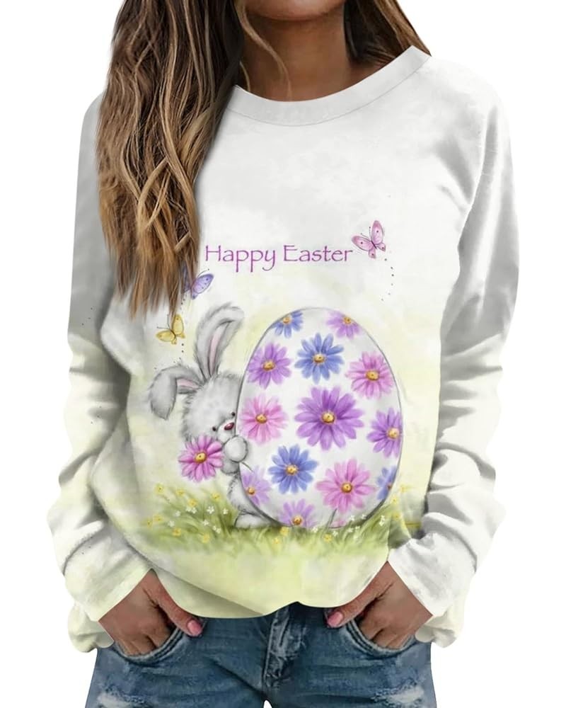 Easter Outfit Women Casual Loose Crew Neck Sweatshirts Long Sleeve Pullover Easter Eggs Bunny Print Shirts C-green $10.54 Hoo...