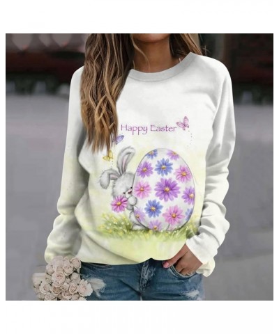 Easter Outfit Women Casual Loose Crew Neck Sweatshirts Long Sleeve Pullover Easter Eggs Bunny Print Shirts C-green $10.54 Hoo...